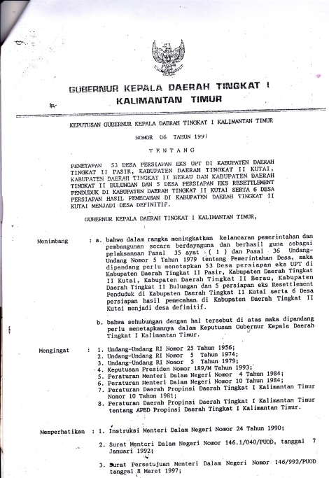 SK Gubernur Kaltim Nomor 06 tahun 1997 tentang 